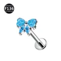 Piercing labret in titanio con zircone blu a forma di fiocco per cartilagine e labbro. - Solo testa (senza barra) / Blu Acqua