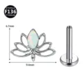 Titan Lotus Piercing Schmuck mit synthetischem Opal, Labret Stecker, Größe 9.4x6.7mm. - Nur Oberteil (Ohne Stab) / Silber Rot Opal (OP17)