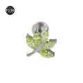 Titanium F136 body piercing labret ear stud with green zirconia marquise leaf cluster design. - Bar 1.2*6mm Thread M0.9 / Yellow-Green Leaves