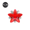 F136 Titan roter Stern Zirkon Piercing Top Zubehör für Lippen und Körperschmuck DIY - Nur Kopf (Ohne Stecker) / 0.9x3mm Gewinde M0.9 / Rotes Pentagramm
