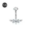 F136 titanium navel piercing ring with sparkling cubic zirconia butterfly wing charms. - Style 1 Silver (M2640) / 1.6x10mm Pack