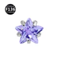 Titanium Stern Piercing Schmuck mit lila Zirkon Stein, sterile Korper Piercing Zubehor. - Nur Kopf (Ohne Stecker) / 0.9x3mm Gewinde M0.9 / Lila Stern