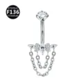 F136 titanium navel piercing ring with sparkling zirconia stones and elegant dangling chains. - Style 2 Silver (M2640) / 1.6x10mm Pack