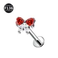 Labret in Titanio Sterile F136 Fiocco Cuore Rosso Gioiello per Piercing Orecchio - Solo testa (senza barra) / Rosso + Bianco