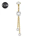 F136 Titanium Navel Piercing Ring with Sparkling Dangling Zirconia Chain Body Jewelry - Style 4 Gold (M2640) / 1.6x10mm Pack