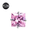 Titanium F136 Quadratisch Rosa Zirkonia Ohr Piercing Korper Schmuck Zubehor DIY Bauteil - Nur Kopf (Ohne Stecker) / 0.9x2.5mm Gewinde M0.9 / Rosa Quadratisch