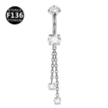 F136 Titanium Zirconia Hanging Chain Belly Button Ring Navel Piercing Body Jewelry - Style 4 Silver (M2640) / 1.6x10mm Pack