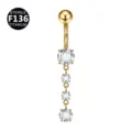 F136 Titanium Zirconia Dangle Belly Button Ring Navel Piercing Body Jewelry SKU Item - Style 5 Gold (M2640) / 1.6x10mm Pack