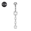 F136 Titanium Zirconia Crystal Dangle Navel Ring Body Piercing Jewelry in Silver - Style 5 Silver (M2640) / 1.6x10mm Pack