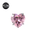 Rosa Zirkon Titan Piercingstecker Herzform, F136 Körperschmuck Variante mit 4 Krappen. - Nur Kopf (Ohne Stecker) / 0.9x3mm Gewinde M0.9 / Rosa Herz Zirkonia