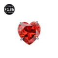 F136 Titan Herz Roter Zirkon Piercing Schmuck Zubehör 3-5mm Einzelner Stein DIY - Nur Kopf (Ohne Stecker) / 0.9x2.5mm Gewinde M0.9 / Rotes Herz