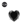 F136 Titan Schwarzer Zirkon Herz Piercing Schmuck DIY Zubehör 3-5mm Ohrstecker - Herz-Zubehör Nur Kopf (Ohne Stecker) / 0.9x3mm Gewinde M0.9 / Schwarz