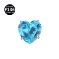 F136 Titan blaue Herz Zirkon Piercing Zubehoer, ideal fuer Ohr und Lippenstecker DIY. - Nur Kopf (Ohne Stecker) / 0.9x4mm Gewinde M0.9 / Seeblaue Herzform