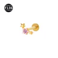 F136 Titaan 3-Ster Roze Zirkonia Labret Oor Kraakbeen Piercing Sieraad Detail - Alleen kopstuk (zonder staafje) / Goud Roze Zirconia