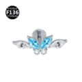 Titan Schmetterling Ohrstecker mit blauen und klaren Zirkoniasteinen, steriles Piercing. - Schmetterlingsflügel-Stil / Nur Oberteil (Ohne Stab) / Silber-Meerblau