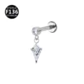 Titanium labret stud piercing jewelry featuring a kite-shaped zirconia pendant in silver tone. - Head Only (Without Post) / Silver White