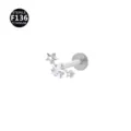F136 titanium 3 sterren zirkoon labret knop piercing sieraden voor helix tragus oor. - Alleen Top (Zonder Staafje) / Zilverwit