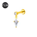 F136 Titanium Labret Stud Featuring Kite Cubic Zirconia Cartilage Piercing Jewelry - Head Only (Without Post) / Gold White