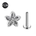 F136 Titan Piercing Schmuck Stern Labret Stecker Gewinde Ohr Cartilage Lippenring - Nur Kopf / Fünfblättrige Blume Silber