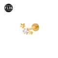 F136 Titaan 3-Ster Zirkonia Labret Stud Piercing Sieraad Kraakbeen Oorbel Goud - Alleen Top (Zonder Staafje) / Goud Wit