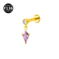 F136 titanium cartilage piercing stud featuring a sparkling pink kite-shaped cubic zirconia. - Head Only (Without Post) / Gold Pink
