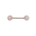 Stainless steel rose gold opal flower nipple ring piercing jewelry with sparkling cubic zirconia. - 1.6*14mm / Rose Gold OP17