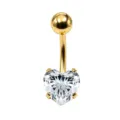 Piercing ombelico in acciaio inossidabile dorato con zircone cubico a forma di cuore. - 1.6x10mm / Oro Bianco