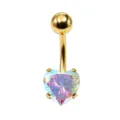 Piercing ombelico in acciaio dorato con zircone cuore iridescente, asta da 1,6 mm. - 1.6x10mm / Oro AB