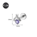 F136 Titanium Labret Stud Purple Zircon Ladybug Animal Piercing Body Jewelry Item - Style 3 Silver / 1.2x6mm Thread M0.9