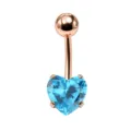 Piercing da ombelico in acciaio inossidabile con zircone azzurro brillante a forma di cuore. - 1.6x10mm / Oro Rosa Blu Mare