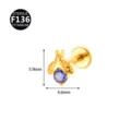 F136 titanium labret piercing stud featuring a cute ladybug animal design with purple cubic zirconia. - Purple Gradient Insect Style (Style 3) / 1.2x6mm Thread M0.9 / Gold