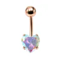 Piercing ombelico cuore oro rosa con zircone cubico iridescente per gioielli corporei. - 1.6x10mm / Oro Rosa e Aurora Boreale