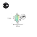 F136 Titanium flat back labret stud with pear opal and zircon flower charm for piercing. - Style 5 Silver / 1.2x6mm Thread M0.9