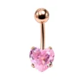 Elegante Piercing da Ombelico a Cuore in Acciaio Inossidabile Oro Rosa con Zircone - 1.6x10mm / Oro Rosa Rosa