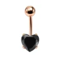 Piercing ombelico in acciaio inossidabile oro rosa con zircone cuore nero da 1.6mm - 1.6x10mm / Nero Oro Rosa