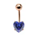 Piercing per ombelico in oro rosa con uno splendido zircone blu a forma di cuore. - 1.6x10mm / Oro Rosa Blu Scuro