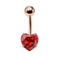 Piercing ombelico oro rosa zircone cuore rosso, bilanciere curvo 1.6mm gioiello per corpo elegante. - 1.6x10mm / Oro Rosa Rosso