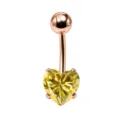 Piercing ombelico cuore in acciaio inossidabile con zircone giallo, barra curvo oro rosa. - 1.6x10mm / Giallo Oro Rosa