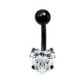 Anello da Ombelico in Acciaio Inossidabile Nero con Zircone Cuore Modello - 1.6x10mm / Bianco e nero