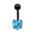 Acciaio inossidabile cuore zircone piercing ombelico anello gioielli per corpo. - 1.6x10mm / Blu Mare Nero