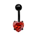 Piercing ombelico in acciaio inox con zircone cuore rosso gioiello corpo moda - 1.6x10mm / Nero rosso