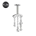 F136 Titan Piercing Schmuck Detail, Labret Stecker mit Planeten und Mond Anhänger. - Stil 3 (M2633) / 1.2x6mm (Gewinde M0.9) / Silber