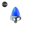 Titanium body piercing replacement head with blue opal and spike design, detailed view. - 0.9x4mm / OP05 Blue