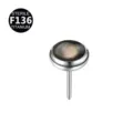 Titanium body piercing stud detail showing smooth round gemstone top and metal post. - 4mm / Black Shell (Top Only)