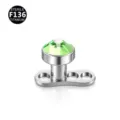 Titanium dermal anchor piercing top with green crystal gem body jewelry 3-5mm size - Silver Green