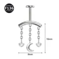 Titan F136 Piercing Schmuck Mond Stern Hängend Labret Ohrring Stecker 8x18mm - Mond-Stern-Anhänger-Stil (M2633) / 1.2x6mm (Gewinde M0.9) / Silber