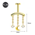 Titan F136 Piercing Schmuck mit Mond und Edelstein Anhänger Ketten Design 8x18mm - Stil 2 (M2633) / 1.2x6mm (Gewinde M0.9) / Gold