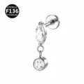 Piercing labret titaniou F136 me kremasto markiza kai strogylo petradi kosmima somatos. - Μόνο κεφαλή (χωρίς μπάρα) / Ασημί Λευκό