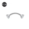 F136 Titanium Curved Barbell Piercing with Cubic Zirconia Body Jewelry Variant SKU Display - 1.2x6mm+3mm / Silver White