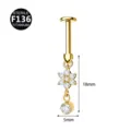 F136 Titan Blumen Labret Piercing Stecker mit Anhänger und Innengewinde für Ohr - Stil 7 (M2633) / 1.2x6mm (Gewinde M0.9) / Gold